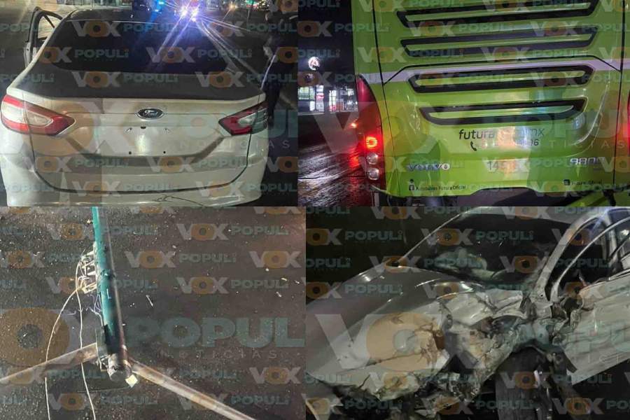 Ebrio choca contra autobús y abandona su auto en Tampico, Tamaulipas