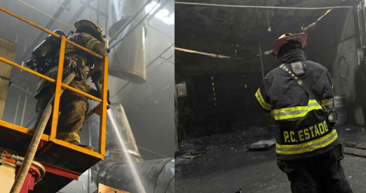 Fuerte incendio en empresa de ventiladores industriales deja a un trabajador herido en Santa Catarina, Nuevo León
