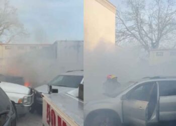 Incendio auto estacionamiento en Matamoros