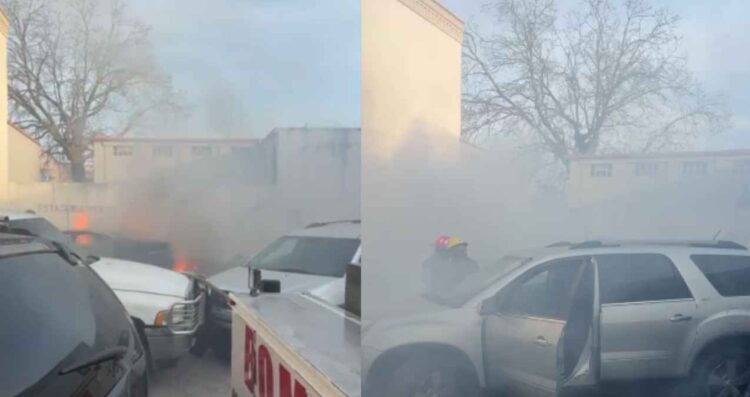 Incendio auto estacionamiento en Matamoros