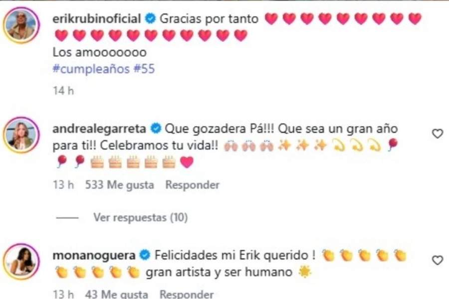 Mónica Noguera felicita a Erik Rubín y reaviva rumores de romance