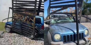 Mujer choca contra portón de salón de eventos en Matamoros, Tamaulipas