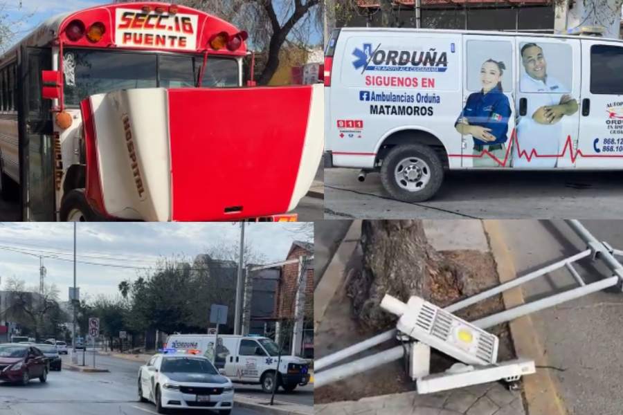 Pesera de la ruta Sección 16 choca y derriba lámpara en Matamoros, Tamaulipas