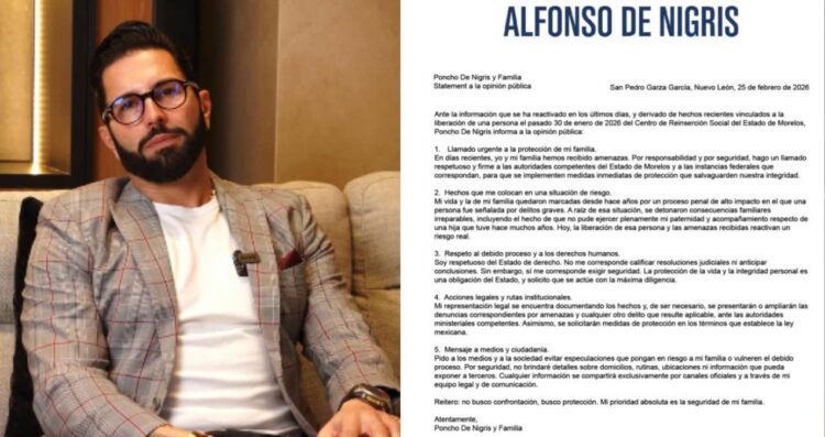Poncho De Nigris denuncia amenazas y pide protección para su familia tras liberación de una persona de prisión