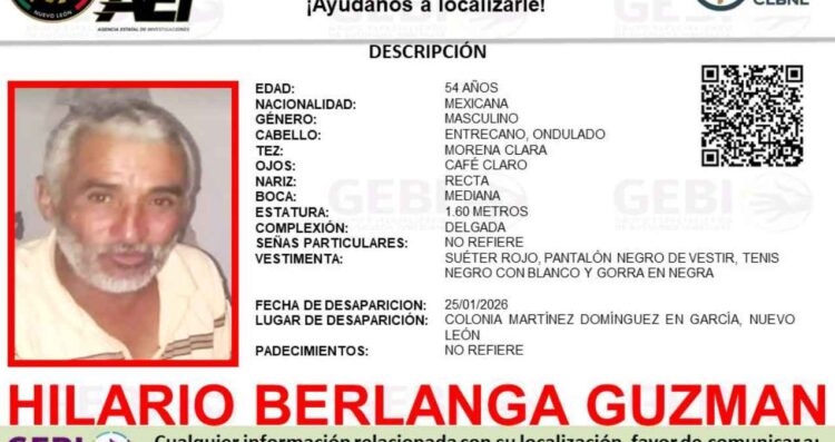 Reportan desaparición de adulto mayor en García, Nuevo León