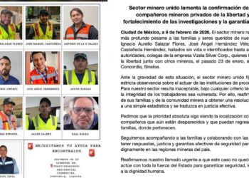 Sector minero lamenta hallazgo de tres trabajadores presuntamente secuestrados en Concordia, Sinaloa