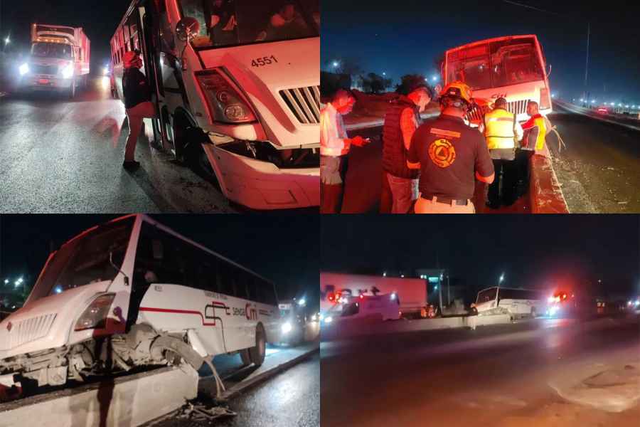 Transporte de personal choca contra muro en la carretera Apodaca-Juárez y deja 7 heridos