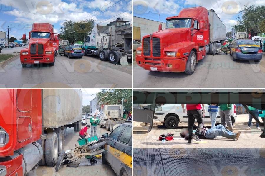 choque entre tráiler y motocicleta Altamira