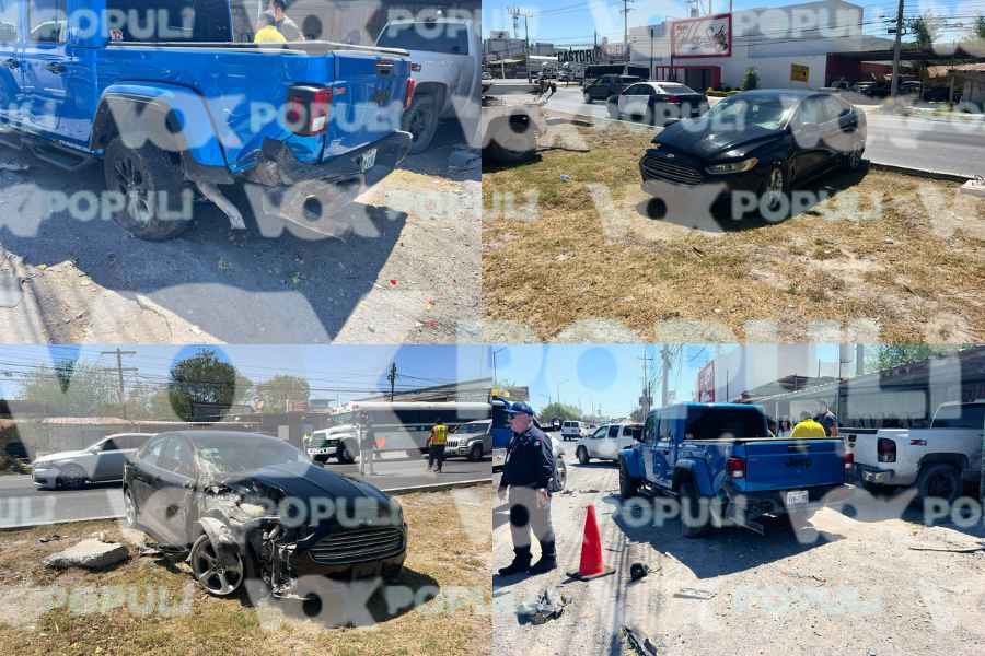 Aparatoso choque en bulevar Morelos en Reynosa, Tamaulipas, deja vehículos con severos daños