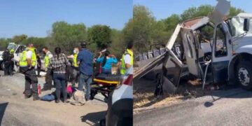 Autobús con peregrinos sufre fuerte accidente en la carretera Matamoros-Victoria; reportan varios heridos