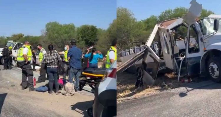 Autobús con peregrinos sufre fuerte accidente en la carretera Matamoros-Victoria; reportan varios heridos