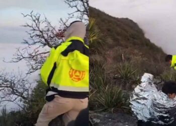 Autoridades brindan apoyo a dos jóvenes que se quedaron varados en el Cerro de la Silla en Monterrey, NL
