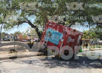 Camión de Coca-Cola se impacta contra árbol en el centro de Ciudad Madero, Tamaulipas