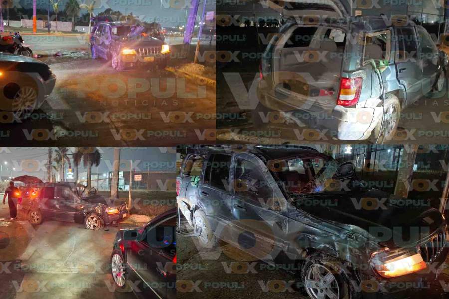Camioneta se estrella contra dos palmeras y vuelca en Altamira, Tamaulipas