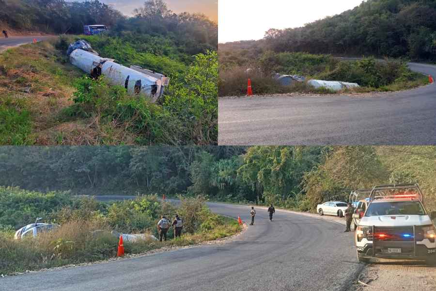 Chofer de tractocamión sufre aparatosa volcadura en la Carretera Mante-El Huizache