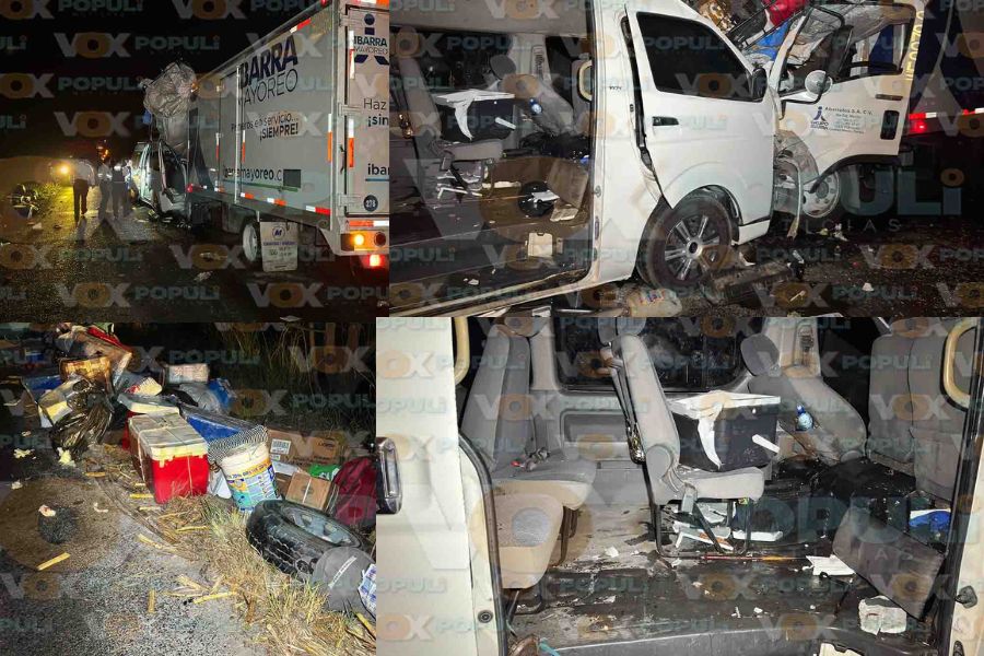 Choque frontal entre Urban y camión de víveres deja varios heridos en Xicoténcatl, Tamaulipas