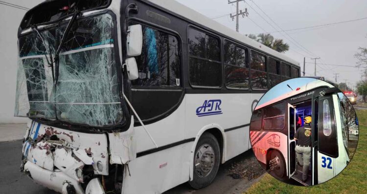 Colisión entre 2 camiones de personal deja varios pasajeros lesionados en Apodaca, NL