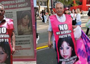 Con brillantina y confeti, padre de Esmeralda Castillo vuelve a marchar este 8M