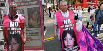 Con brillantina y confeti, padre de Esmeralda Castillo vuelve a marchar este 8M