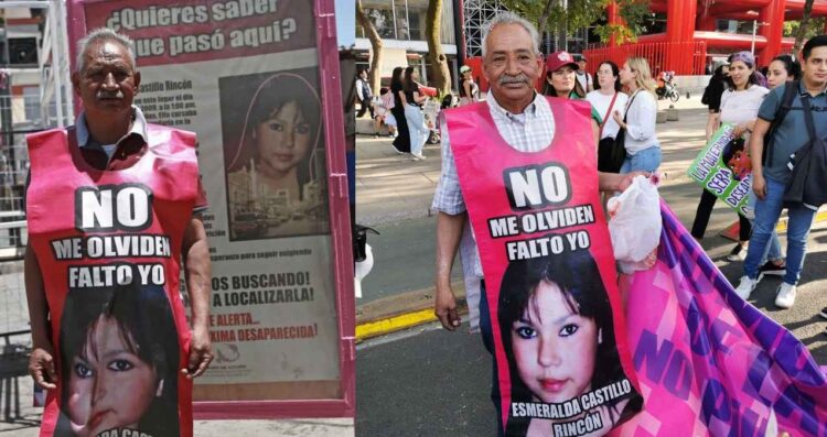 Con brillantina y confeti, padre de Esmeralda Castillo vuelve a marchar este 8M