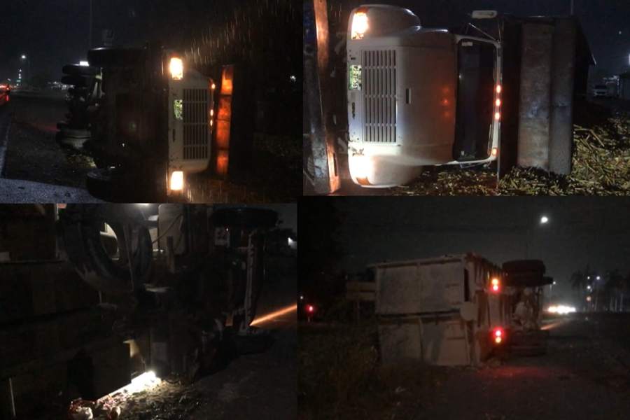 Conductor ebrio vuelca camión cañero en Mante, Tamaulipas