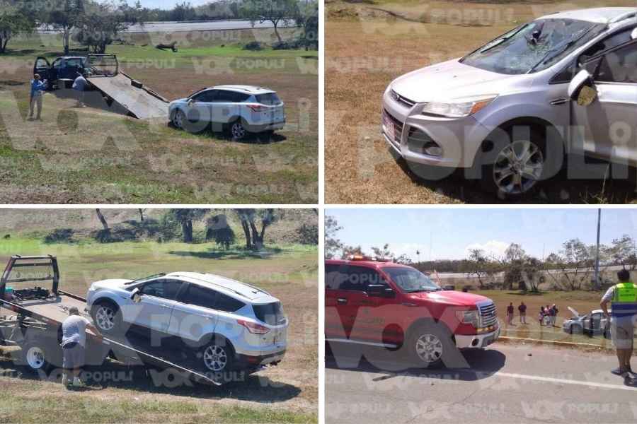 Conductora pierde el control, sale del camino y vuelca en Altamira, Tamaulipas