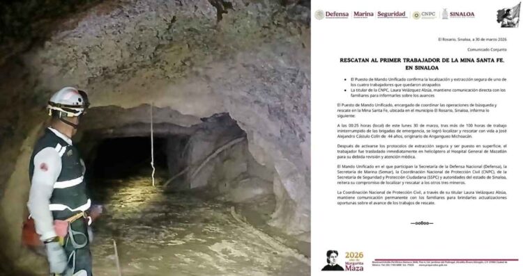 Hallan con vida a trabajador tras derrumbe en la mina Santa Fe en El Rosario, Sinaloa