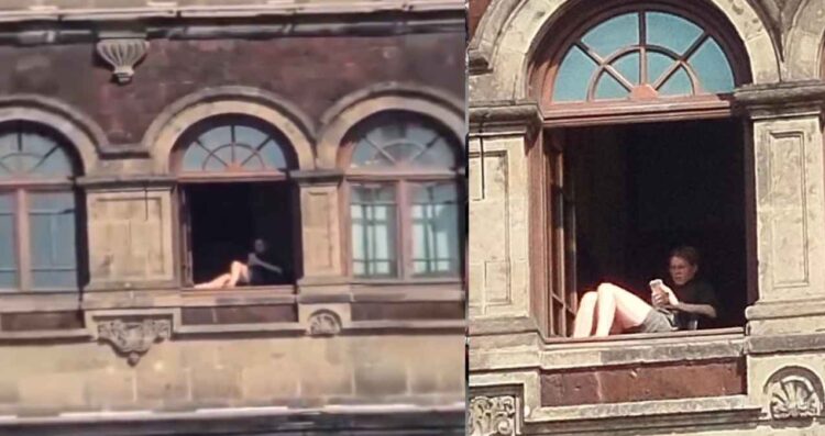 Sancionan a mujer que tomó el sol en ventana de Palacio Nacional