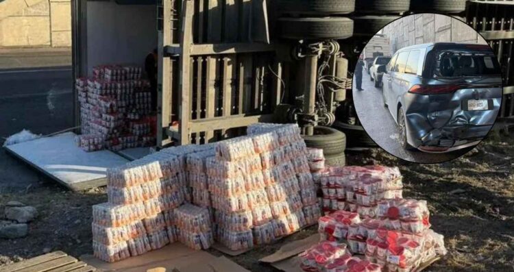 Se registra choque múltiple y volcadura de tráiler en la carretera Saltillo-Monterrey