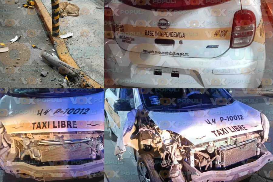 Taxista se duerme al volante y choca contra poste de Farmacia en Altamira, Tamaulipas