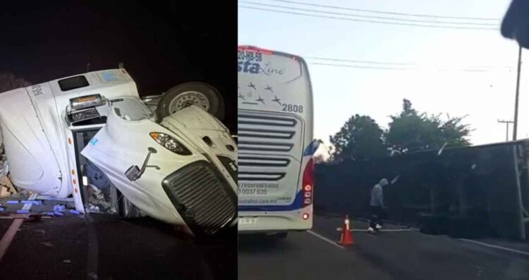 Tráiler cargado con botellas de shampoo vuelca en la autopista México-Cuernavaca