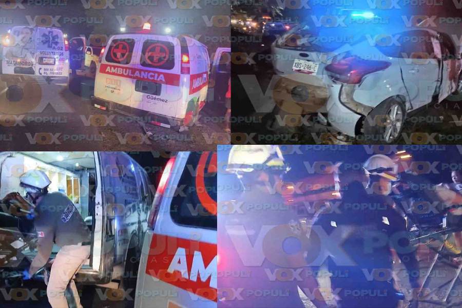 Tráiler embiste y arrastra auto en Güémez, Tamaulipas