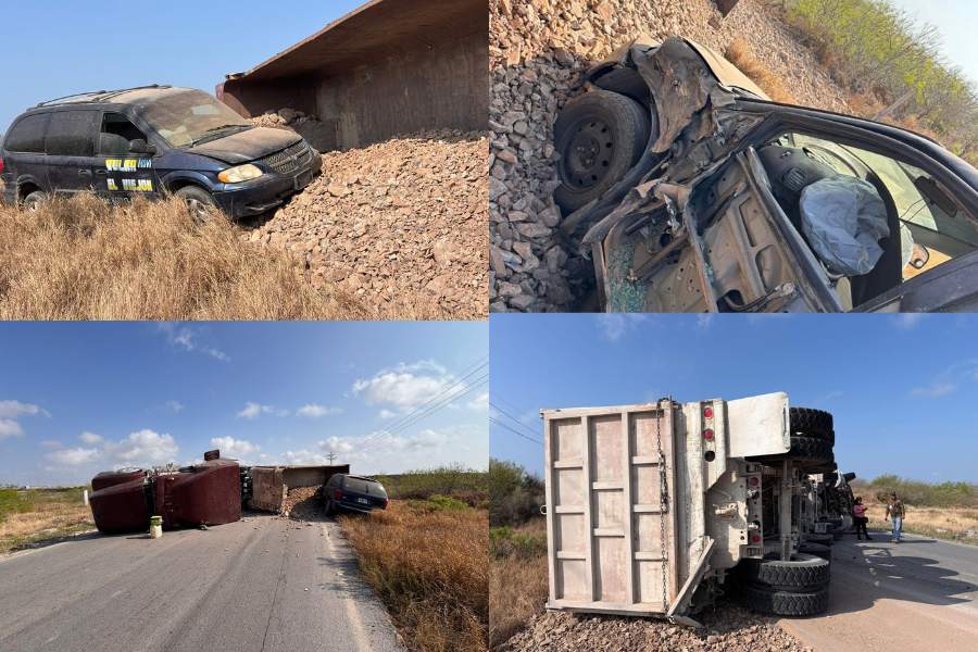 Volcadura de camión deja tres personas lesionadas en Matamoros, Tamaulipas