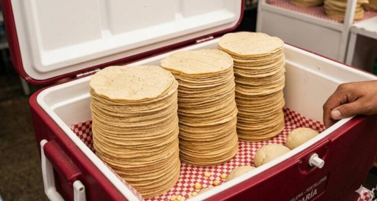 venta de tortillas en hieleras en Matamoros