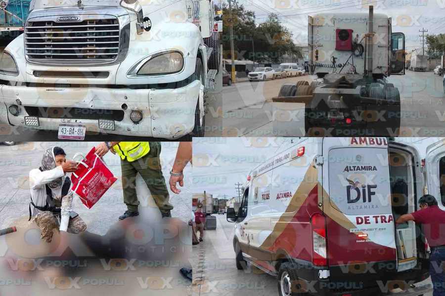 Abuelito resulta gravemente herido tras ser arrollado por tractocamión en Altamira, Tamaulipas