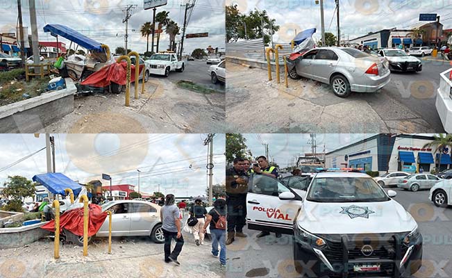 Automovilista pierde el control y choca contra un negocio de tacos en Reynosa, Tamaulipas; una mujer queda herida