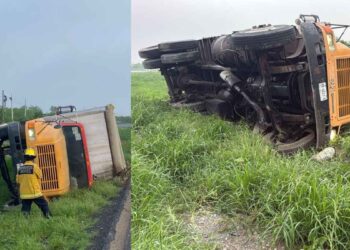 Camión cargado con soya sufre volcadura en la Carretera Nacional en Montemorelos, NL