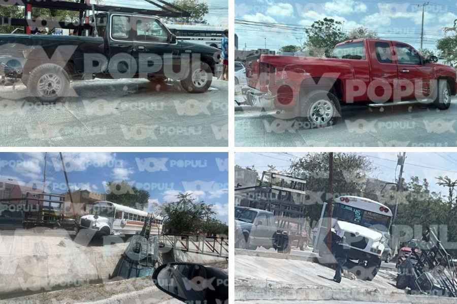 Camión de transporte choca contra autos estacionados y proyecta uno al canal de desagüe, en Reynosa, Tamaulipas