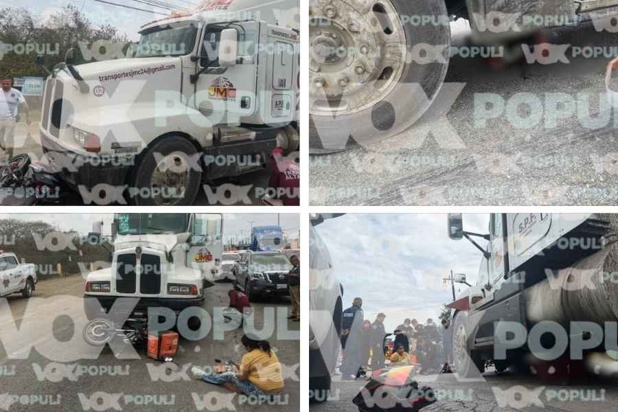 Motociclista repartidor muere arrollado por tráiler en Altamira, Tamaulipas; acompañante queda herida