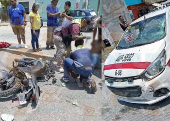 Motociclista sufre fractura al colisionar con automóvil en Altamira, Tamaulipas