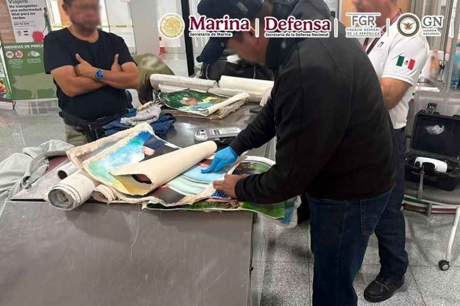 Operativo asegura droga oculta en pinturas en el AICM de la Ciudad de México