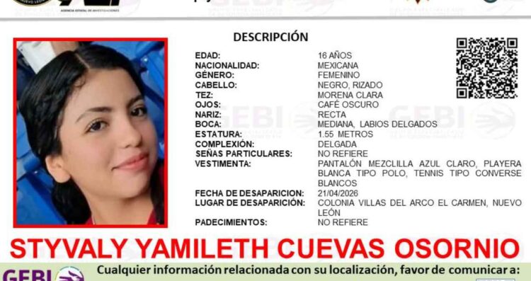 Reportan desaparición de adolescente en El Carmen, Nuevo León