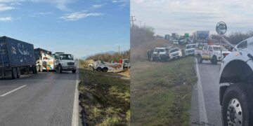 Tráiler vuelca en Montemorelos, Nuevo León, y paraliza la circulación en la Carretera Nacional