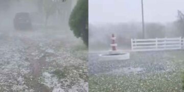 (VIDEO) Se registra fuerte caída de granizo en Montemorelos, Nuevo León