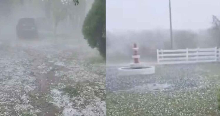 (VIDEO) Se registra fuerte caída de granizo en Montemorelos, Nuevo León