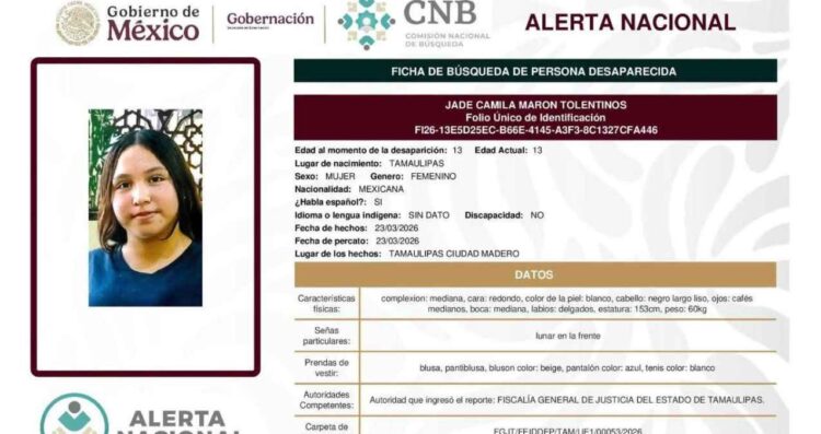 _desaparición de menor en Madero