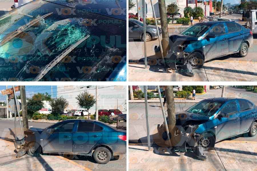 Acelerado conductor pierde el control y choca contra poste en Cd. Victoria, Tamaulipas