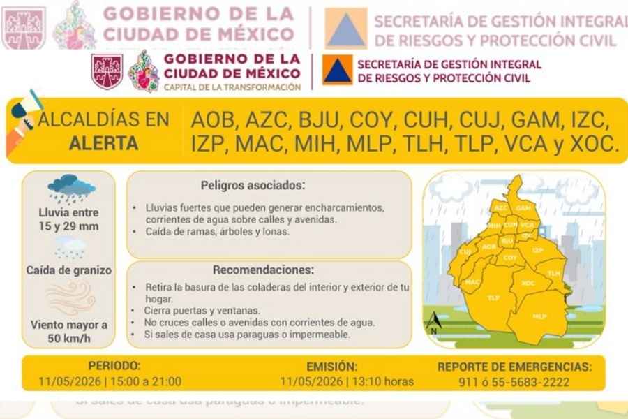 Activan alerta en CDMX por lluvias fuertes ¿Dónde y cuándo lloverá