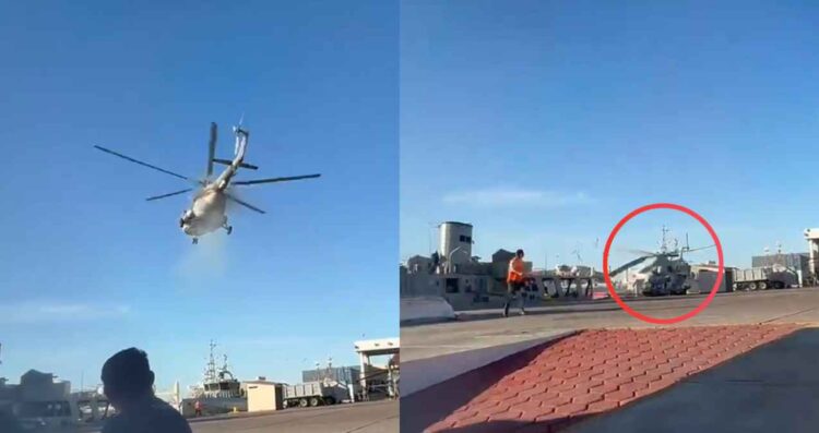 Así fue el aterrizaje de emergencia de un helicóptero de la Marina tras una falla mecánica en Mazatlán, Sinaloa