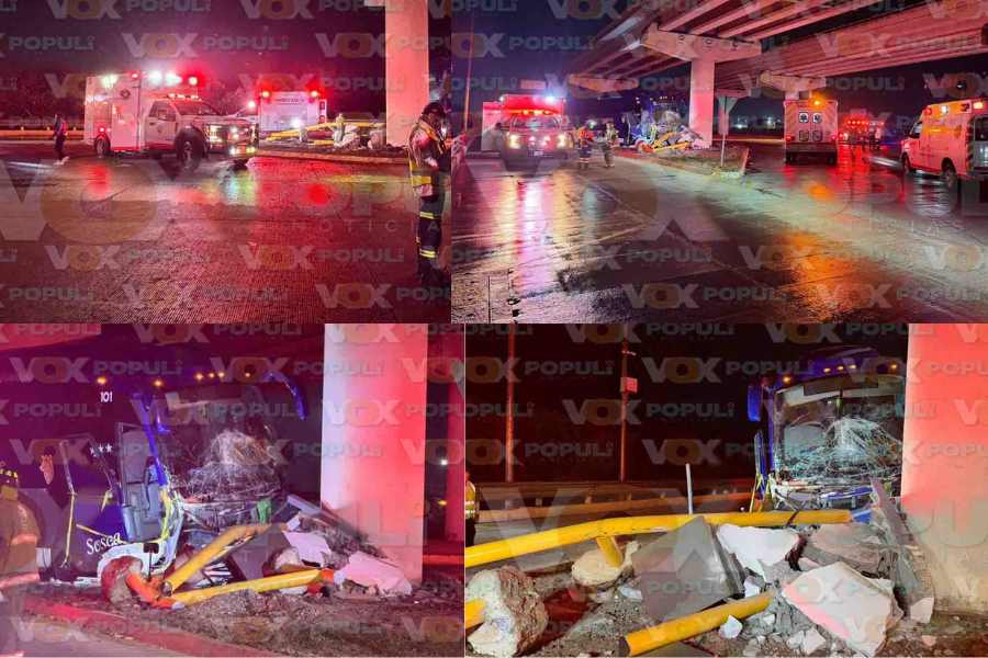 Autobús se impacta contra puente en Altamira, Tamaulipas